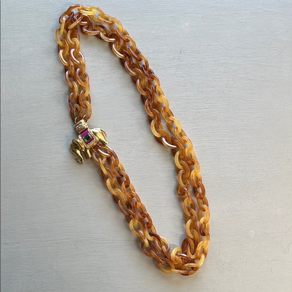J.Crew Enamel Elephant and Acetate Link Necklace VGUC